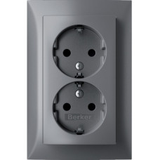 Розетка з з/к , 16А/250В, подвійна цільна, зі шторками, колір алюміній S.1 Berker 47591404