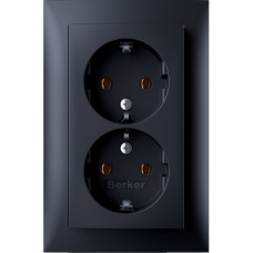 Розетка з з/к , 16А/250В, подвійна цільна, зі шторками, колір антрацит S.1 Berker 47591606