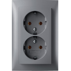 Розетка з з/к , 16А/250В, подвійна цільна, колір алюміній S.1 Berker 47741404