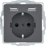 Розетка з з/к 16А/250В + 2хUSB/2.4A, А-А, колір антрацит, бархатний лак, Q.х Berker 48036086