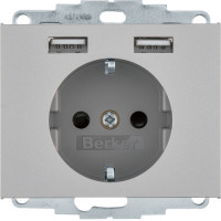 Розетка c з/к 16А/250В + 2хUSB/2.4A, А-А, цвет нержавеющая сталь, металл матовый, K.5 Berker 48037004