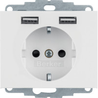 Розетка c з/к 16А/250В + 2хUSB/2.4A, А-А, цвет пол.белизна, глянец, K.1 Berker 48037009