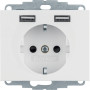 Розетка з з/к 16А/250В + 2хUSB/2.4A, А-А, колір пол.білизна, глянець, K.1 Berker 48037009