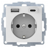 Розетка з з/к 16А/250В + 2хUSB/3A, А-С, колір пол.білизна, матовий, S.1 Berker 48041909
