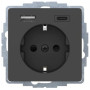 Розетка з з/к 16А/250В + 2хUSB/3A, А-С, колір антрацит, бархатний лак, Q.х Berker 48046086
