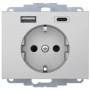 Розетка з з/к 16А/250В + 2хUSB/3A, А-С, колір алюміній, метал, матовий, K.5 Berker 48047003