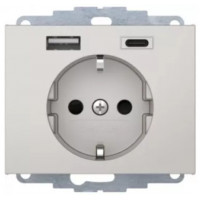 Розетка c з/к 16А/250В + 2хUSB/3A, А-С, цвет нержавеющая сталь, металл матовый, K.5 Berker 48047004