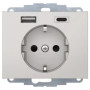 Розетка з з/к 16А/250В + 2хUSB/3A, А-С, колір нержавіюча сталь, метал матовий, K.5 Berker 48047004