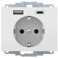 Розетка c з/к 16А/250В + 2хUSB/3A, А-С, цвет пол.белизна, глянец, K.1 Berker 48047009