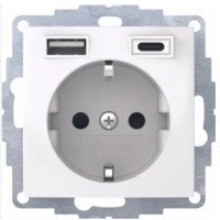 Розетка з з/к 16А/250В + 2хUSB/3A, А-С, колір пол.білизна, глянець, S.1 Berker 48048989