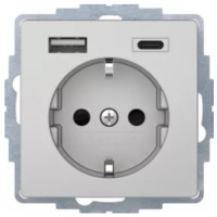 Розетка с з/к + USB A/C 20W PD Q.x, колір алюміній, бархатний лак, Berker 48146084