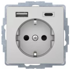 Розетка с з/к + USB A/C 20W PD Q.x, цвет алюминий, бархатный лак, Berker 48146084