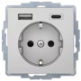 Розетка с з/к + USB A/C 20W PD Q.x, колір алюміній, бархатний лак, Berker 48146084