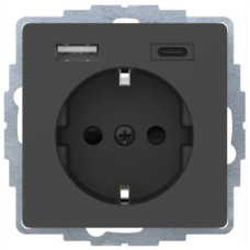 Розетка с з/к + USB A/C 20W PD Q.x, цвет антрацит, бархатный лак, Berker 48146086