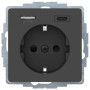 Розетка с з/к + USB A/C 20W PD Q.x, цвет антрацит, бархатный лак, Berker 48146086