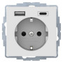Розетка с з/к + USB A/C 20W PD Q.x, колір пол.білизна, бархатний лак, Berker 48146089