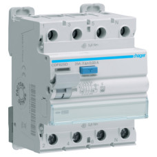 Пристрій захисного відключення ПЗВ 4P, 25A, 30 mA, F, 10kA, 4м, Hager CDF625D