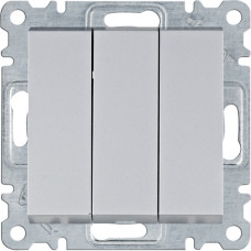 Вимикач трьохклавішний 10АХ/230В, срібний, Lumina, Hager WL0072