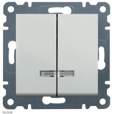 Вимикач двохклавішний з підсвічуванням, білий, Lumina, Hager WL0240