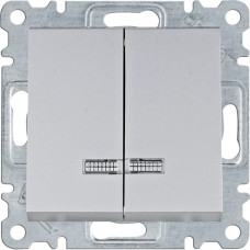 Вимикач двохклавішний з підсвічуванням, срібний, Lumina, Hager WL0242