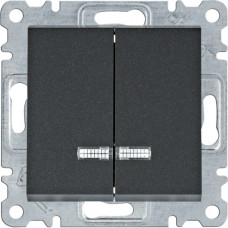 Вимикач двохклавішний з підсвічуванням, чорний, Lumina, Hager WL0243