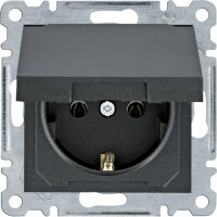 Розетка з з/к з кришкою, чорна, 16А/230В, Lumina Hager WL1153