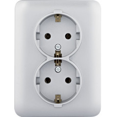 Розетка з з/к подвійна, срібна, 16А/230В, Lumina Hager WL1252