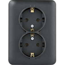 Розетка з з/к подвійна, чорна, 16А/230В, Lumina Hager WL1253