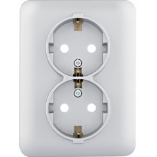Розетка з з/к подвійна з зах.контактів, срібна, 16А/230В, Lumina Hager WL1252
