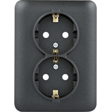 Розетка з з/к подвійна з зах.контактів, чорна, 16А/230В, Lumina Hager WL1253
